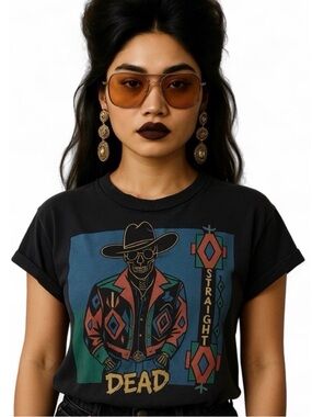 •Vinyl Ranch•Black Dead Straitful Cowboy Skull Graphic Cropped Tee